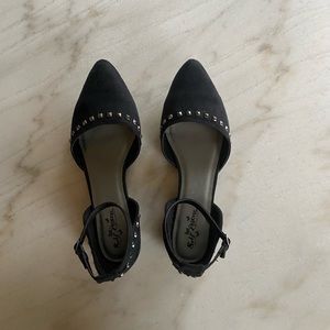 Self Esteem Footwear black flats with ankle strap size 11